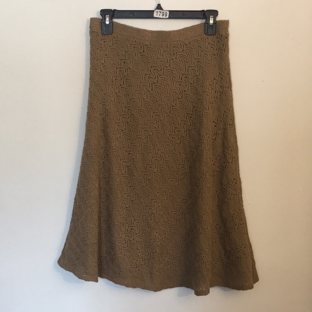 LOFT Tan Textured MIDI A-line Skirt: Size Small